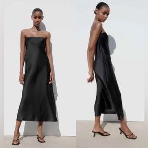 Zara Strapless Satin Effect Black Dress